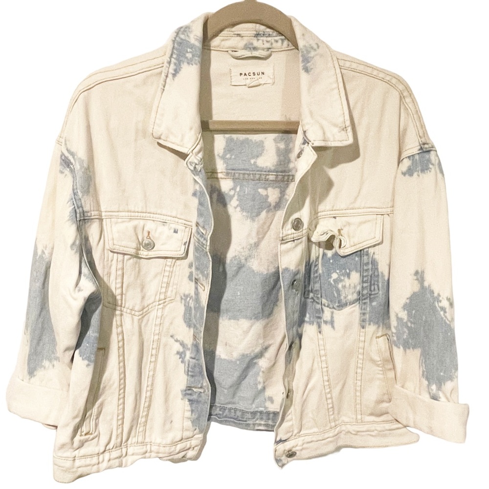 Pacsun Size Medium Blue White Tie Dyed Denim Full Button Jean Cotton Jacket